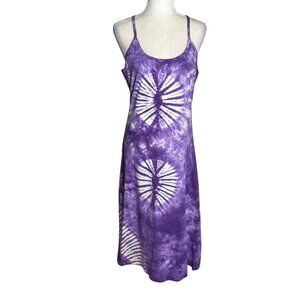Vintage 90s Sleeveless Tank Top Maxi Dress Large Tie-Dye Purple White Cotton